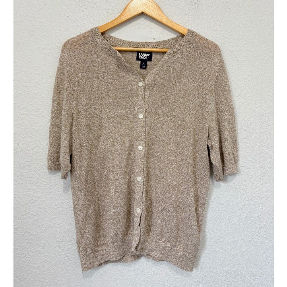Lands' End Linen Short Sleeve Sweater Minimalist Classic Capsule Coastal Granola